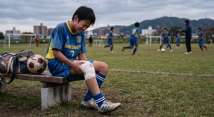 オスグッドで悩むサッカー部の学生